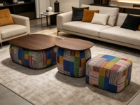 Nouvelle table basse modulable en tissu avec rangement, design méditerranéen moderne, en mousse haute densité et revêtement en bois, pour salon