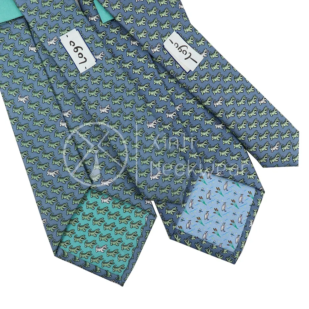 Cravate en soie à motif Animal de Crocodile bleu poussiéreux avec Logo de luxe