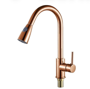 Robinet de cuisine <span class=keywords><strong>gourmet</strong></span> en laiton, finition or rose, monocommande, avec douchette extractible, à poser sur comptoir - Product Image 1