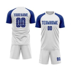 Ensemble maillot et short de football blanc et bleu, léger et performant, pour entraînement en club et matchs de ligue - Product Image 1