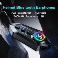 Y12 2025 nouvelle annonce casque casque avec radio FM et lumière de moto étanche IP56 et écouteur compact à dents bleues