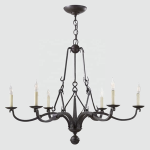 American Vintage Antique Villa Bougie Pendentif Lumières Forgeage Marteau Rustique <span class=keywords><strong>Fer</strong></span> Forgé Vieilli Allegra <span class=keywords><strong>Grand</strong></span> <span class=keywords><strong>Lustre</strong></span> à Deux Niveaux - Product Image 2