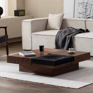 Tavolino da Caffè Minimalista Italiano in Legno Massello, Tavolo Centrale Stile Mid-century Wabi-Sabi con Vano Portaoggetti per Soggiorno, Tavolino in Marmo - Product Image 5