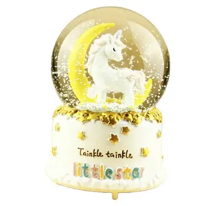 Unicorn Snow Globe Cartoon Moon Music Box Home Decoration for Girls Kids Cute Snow Globes