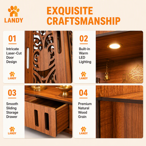 Moderno Mandir in Legno per Pooja, Elegante Supporto da Parete per Divinità con Armadietti per Arredamento Interno e <span class=keywords><strong>Giardino</strong></span> Professionale - Product Image 5