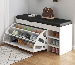 Meuble à chaussures rotatif en bois moderne, étagère à 3 niveaux, nouveau design, présentoir à chaussures, banc étagère, mobilier de maison, salon - Product Image 4