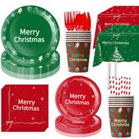 Ensemble de vaisselle de Noël en plastique avec assiettes, tasses, serviettes et couverts