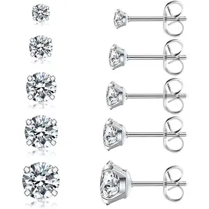 Brincos de diamante de zircônia cúbica, joias da moda 316l em aço inoxidável cz, 3mm-8mm, brincos com fecho de diamante 2022
