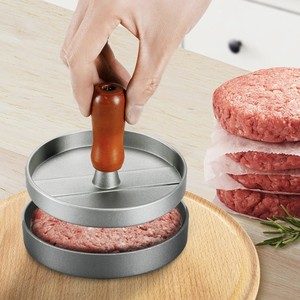 Presse à <span class=keywords><strong>mini</strong></span>-hamburgers manuelle à démoulage facile, antiadhésive, avec poignée en bois, en alliage d'aluminium, pour la préparation de burgers faits <span class=keywords><strong>maison</strong></span> - Product Image 3