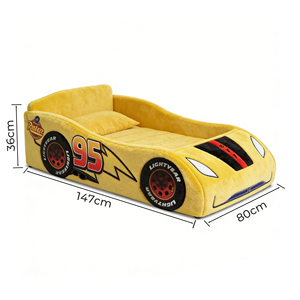 Lit <span class=keywords><strong>de</strong></span> voiture pour enfants en tissu moelleux rembourré <span class=keywords><strong>de</strong></span> style moderne, mousse haute densité, barrière <span class=keywords><strong>de</strong></span> sécurité, canapé-lit pour salon et chambre à coucher - Product Image 3