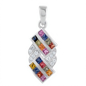 Pendentif en argent sterling 925 plaqué rhodium de luxe avec saphirs multiples sertis en clos carré pour femmes/unisexe/enfants - Product Image 1