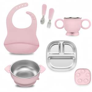 Nouvel ensemble de vaisselle pour bébé en acier inoxydable 304 sans BPA 2025, outils de repas pour enfants, assiette à ventouse en silicone avec bol divisé pour enfants - Product Image 1