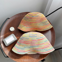 Chapeau Bob en Paille Brodé Personnalisé Arc-en-ciel – Chapeau de Soleil en Crochet Rayé Coloré pour la Vente en Gros