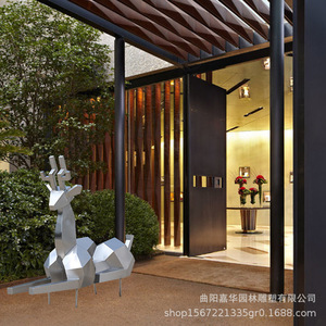 Escultura Abstracta de Ciervo en Acero Inoxidable, Decoración Geométrica para Jardín Exterior, Montaje en Suelo, Paquete de Varias Piezas - Product Image 4