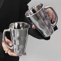 Mug en verre au design minimaliste créatif avec bande argentée laser, pour usage domestique – Tasse à café et lait hautement esthétique