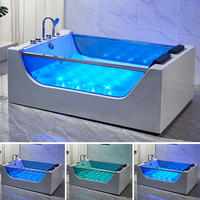 2025Vente chaude Adultes Écologique Autoportant Acrylique 2 Personnes Salle De Bains Verre Jupe Latérale Massage Air Bubble Baignoire Avec Oreiller