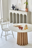 Meubles de style campagnard français, meubles minimalistes, table à manger ronde en bois de pin recyclé et béton, table en bois, tables à manger