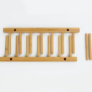 Multifunctional <b>plate</b> storage <b>rack</b> for home kitchens, made of bamboo and wood, for displaying bowls, <b>plates</b>, and dishes. - Product Image 5
