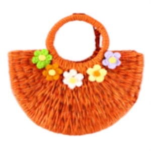 Bolso de Papel Tejido Semicircular con Cinco Flores Pequeñas, 25cm, Bolso de Playa de Verano, Accesorio de Moda para Mujer - Product Image 2