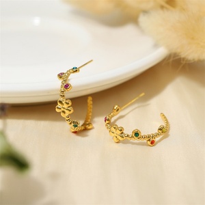 ต่างหูห่วงทอง 18k ประดับดอกไม้เพชรซิคอน ยอดนิยม - Product Image 4