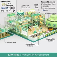 Équipement de terrain de jeux intérieur sur le thème de l'aviation, avec glissoire spirale, piscine à balles et bac à sable en forme de vaisseau spatial UFO |   OEM&ODM FEC