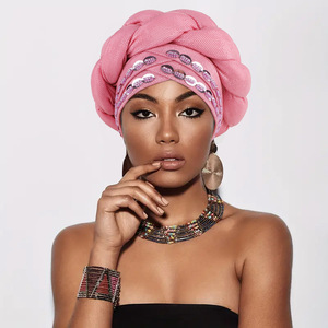 Zifeng OEM – Nouveau turban africain uni populaire, bonnet tressé perlé cousu à la main - Product Image 1