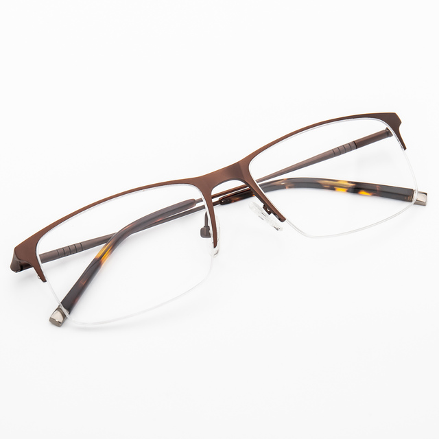 Men's Vintage Business Rimless Half-Frame Metal Alloy Eyeglass Frames for All Face Shapes Rectangle Shape Tortoise Pattern