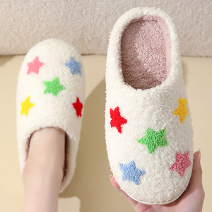 Custom Fuzzy Home for Slippers for Men and Women Warm Flat Indoor Stars and Heart with Anti-Slip Open Toe for Winter - Product Image 4