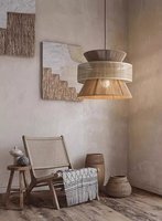 Lustre suspendu en rotin, luminaire de plafond bohème, lampe suspendue tressée, panier lumineux pour îlot de cuisine et chambre à coucher