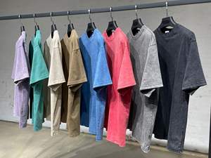 Camiseta de Algodón/Seda Estampada Vintage con Lavado Ácido, Corte Personalizado, Ajuste Regular, Unisex, para Hombre, 250g, Tallas Grandes - Product Image 2