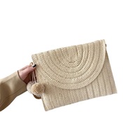 Tas selempang jerami/tas bahu untuk wanita liontin dompet anyaman tas genggam amplop pantai dompet dompet tas tangan musim panas