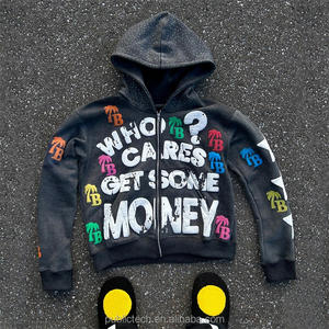 Sweats à capuche personnalisés en coton éponge français d'usine pour hommes unisexe surdimensionné poids lourd sérigraphie sweat à capuche bouffant zippé - Product Image 1