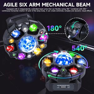 Luz LED de cabeza móvil con <span class=keywords><strong>efecto</strong></span> estroboscópico de haz de bola mágica láser de 6 brazos y 120W, control remoto DMX512, ideal para fiestas y discotecas, directo de fábrica. - Product Image 4