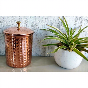 Handmade Hammered Copper <b>Storage</b> Canister with Lid Decorative <b>Kitchen</b> Countertop Container - Product Image 2