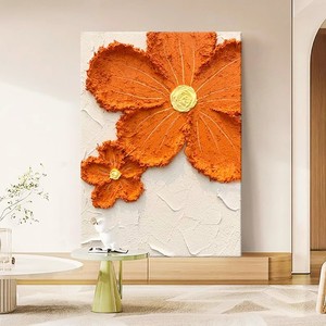 Hand Painted Orange Floral <b>Canvas</b> Art Rectangle Impressionism Style Living Room Decor Wall Hanging No <b>Frame</b> - Product Image 2