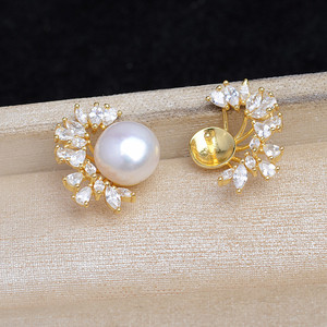 Wenchi S925 Argent Accessoires d'oreille DIY pour bijoux en perles, Support de perles 8-12mm, Boucle d'oreille vide 15673, Taille de perle 3mm - Product Image 2