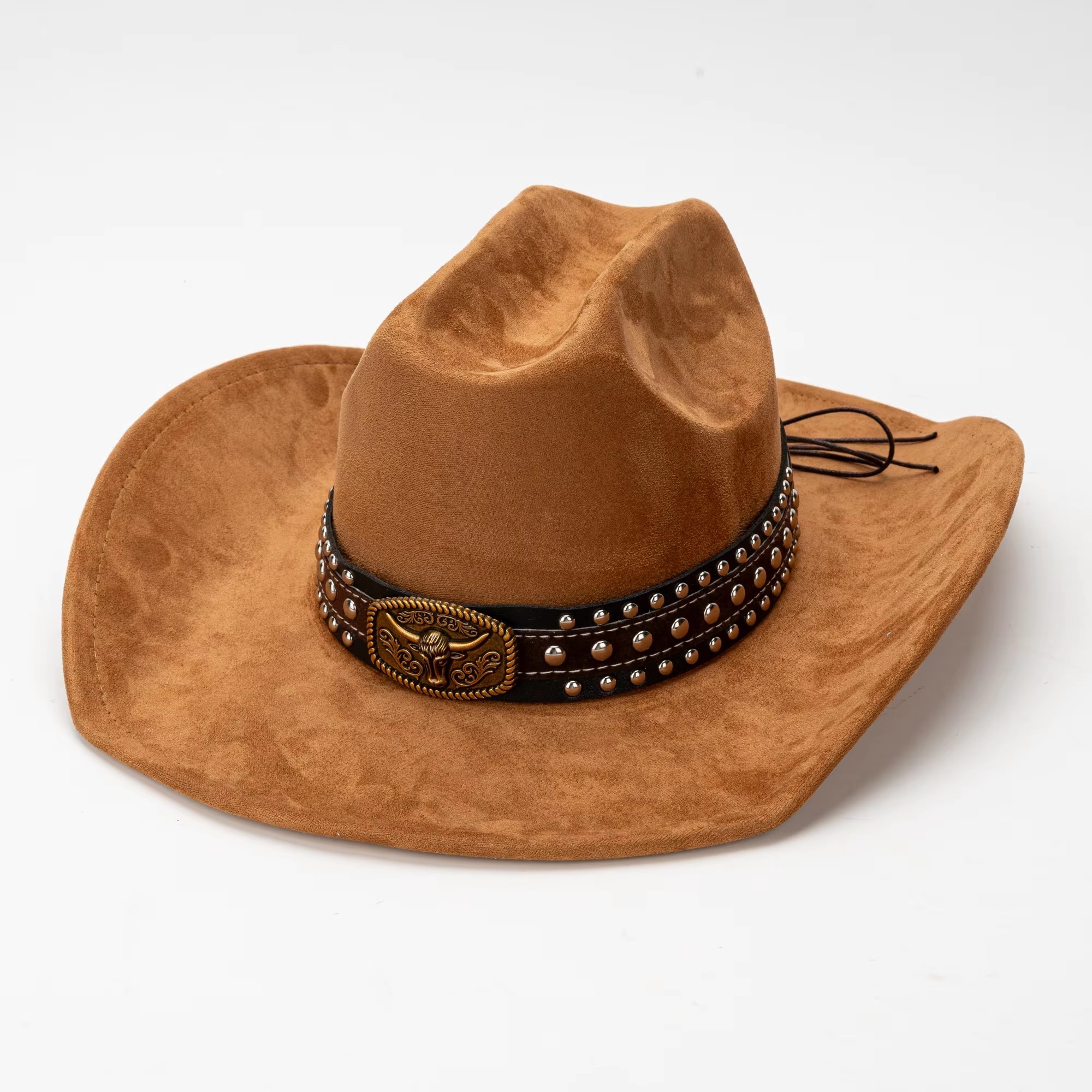 Straw Cowboy Hat with Rolled Brim & Bull Decoration Unisex bull rider cowboy hat - TikTok Shop main image 3