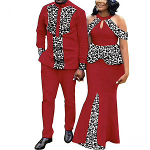 Robes africaines pour femmes et hommes, grandes tailles, manches longues, ensembles assortis <span class=keywords><strong>Bazin</strong></span> pour amoureux, imprimé sirène, tenues de soirée, chemises et pantalons Y21C024 - Product Image 6