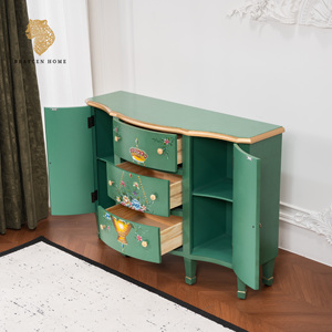 <span class=keywords><strong>Buffet</strong></span> en <span class=keywords><strong>bois</strong></span> massif peint à la main, armoire d'appoint vert <span class=keywords><strong>vintage</strong></span>, 3 tiroirs, 2 portes, style campagne française, meuble de rangement pour salon - Product Image 2