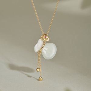Collar con Colgante de Jade Hetian en Forma de Bolsa de la Suerte, Diseño Chino Dylam, Plata S925, Chapado en Oro de 22K, Joyería Fina para Mujer, Cadena de Eslabones - Product Image 4