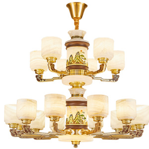 All Copper Jade Chandelier High End Chinese Style Multi Head LED <b>Light</b> For Villa Home <b>Ceiling</b> Lighting - Product Image 4