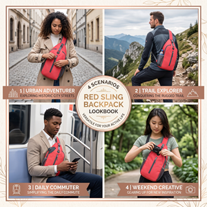 Bolso Bandolera Deportivo Impermeable Rojo con Logotipo Personalizado, Bordado, para Verano, Ligero, de un Solo Hombro - Product Image 3