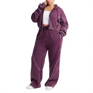 Women's <b>Fleece</b>-<b>Lined</b> High Waist Wide Leg <b>Joggers</b>-Winter Elastic Waist Solid Breathable Tapered Fitness Sweatpants - Product Image 1