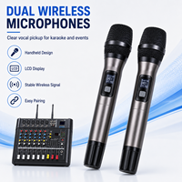 AOFO Mixeur audio professionnel 6 canaux 400W avec amplificateur intégré, USB, deux microphones sans fil pour sonorisation de scène KTV