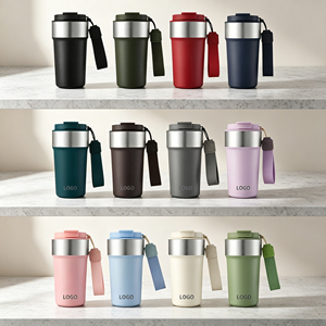 510ml Stainless Steel Travel Coffee <b>Mug</b> Inner SUS304 Portable Fabric Lanyard Flip Lid Vacuum Tumbler Custom Logo Color <b>Box</b> Pack - Product Image 1
