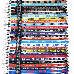 Cordão de pescoço com logotipo premium dos EUA NFL, cordão destacável para celular e câmera, 2 lados e 32 times de futebol, chaveiro com alça