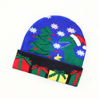 Nouveau Bonnet Lumineux de Noël Bestseller Transfrontalier 100% Acrylique Jacquard Motif Sapin de Noël Renne Boîte Cadeau Bouton