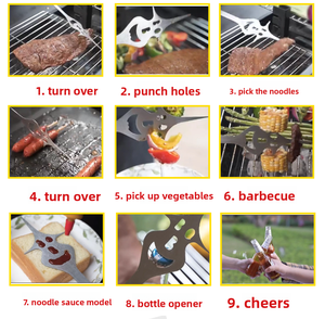 Ensemble d'outils de barbecue multifonctionnels en acier inoxydable, trois pièces, barbecue d'extérieur, manche en bois, fourchette, pelle, pince, combinaison moderne - Product Image 2