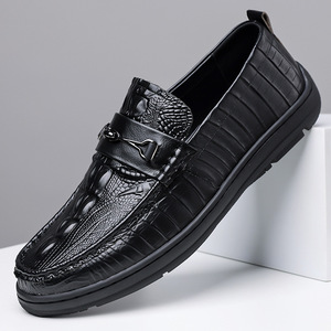 Mocassins en cuir à motif crocodile pour homme, bout rond, chaussures décontractées à enfiler, toutes saisons, semelle intermédiaire en EVA, semelle extérieure en caoutchouc - Product Image 1