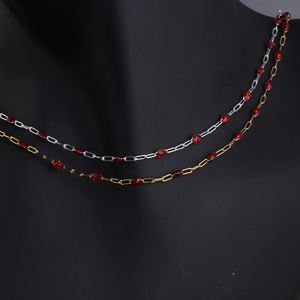 Elegante Catena Paperclip in Oro 14K Placcato da 1,5mm con Perline di Rubino e Smalto per Creazione di Bracciali e Collane Fai-da-Te - Product Image 3